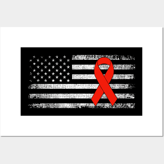 Throat Cancer Awareness Ribbon Classic American Flag Wall Art by Gendon Design